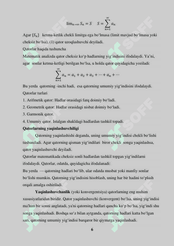 SHARTLI YAQINLASHUVCHI QATORLAR. RIMAN TEOREMASI 6