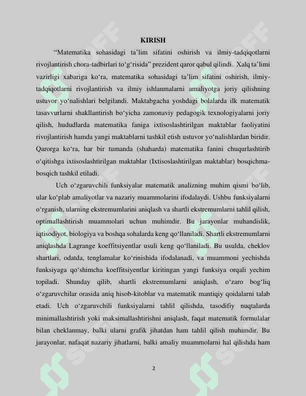 UCH O‘ZGARUVCHILI FUNKSIYANING SHARTLI EKSTREMUMLARI. UCH O‘ZGARUVCHILI FUNKSIYANI EKSTREMUMGA TEKSHIRISH 2