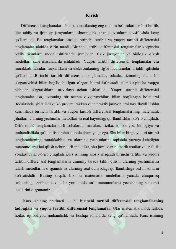 XUSUSIY HOSILALI DIFFERENSIAL TENGLAMALAR HAQIDA ASOSIY TUSHUNCHA 2