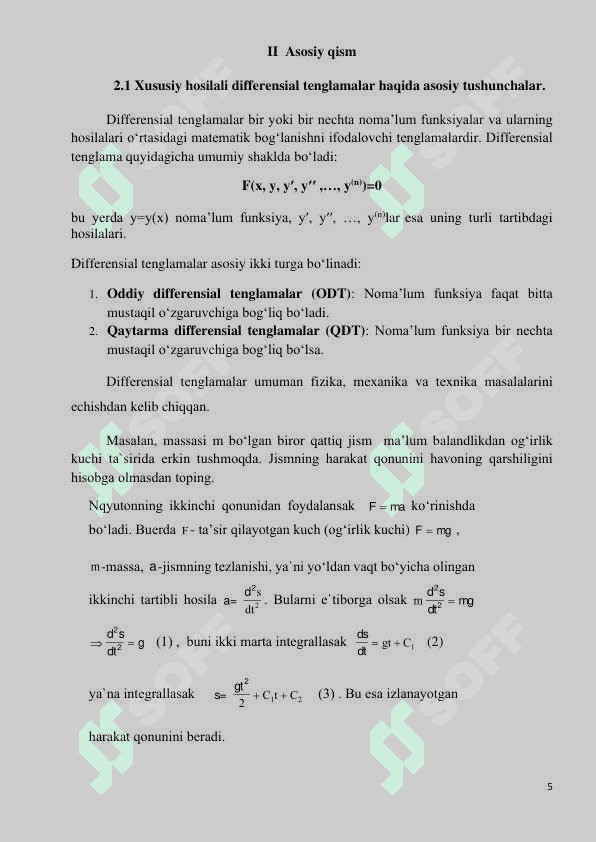 XUSUSIY HOSILALI DIFFERENSIAL TENGLAMALAR HAQIDA ASOSIY TUSHUNCHA 5