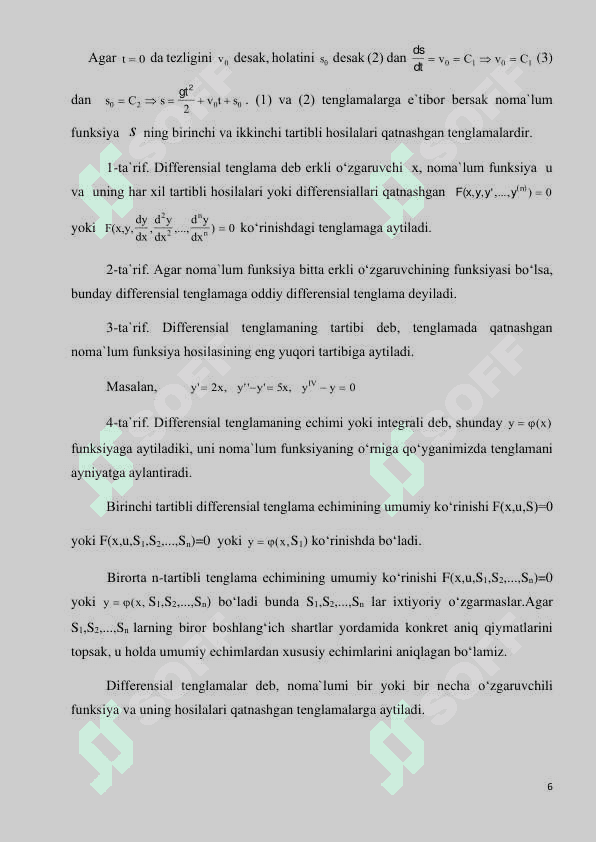 XUSUSIY HOSILALI DIFFERENSIAL TENGLAMALAR HAQIDA ASOSIY TUSHUNCHA 6