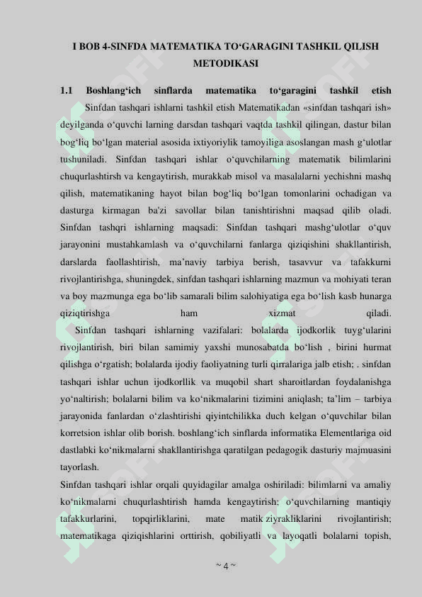 MATEMATIKA FANLARIDAN DARSDAN TASHQARI MASHG‘ULOTLARNI TASHKIL QILISH METODIKASI 4