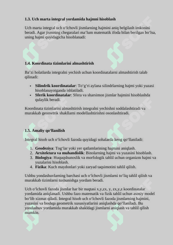 Uch o'lchovli fazoda jismlarning yuza va hajmlarini hisoblashda integral hisob tatbiqlari 4
