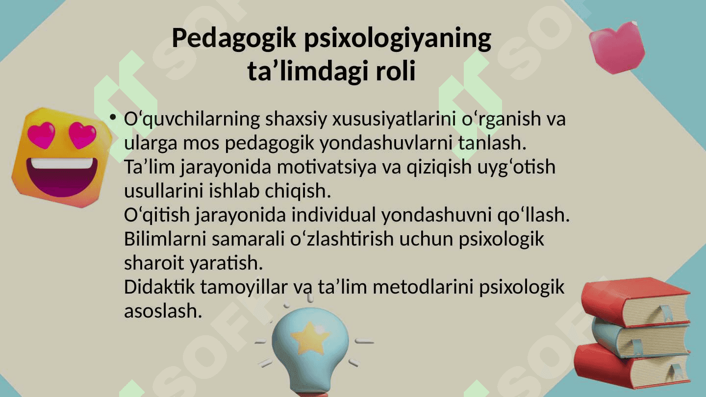Taʼlimning yosh va pedagogik psixologiya fanidan tutgan oʻrni, taʼlim va aqliy taraqqiyot, oʻqish faoliyati va uning turlari 4