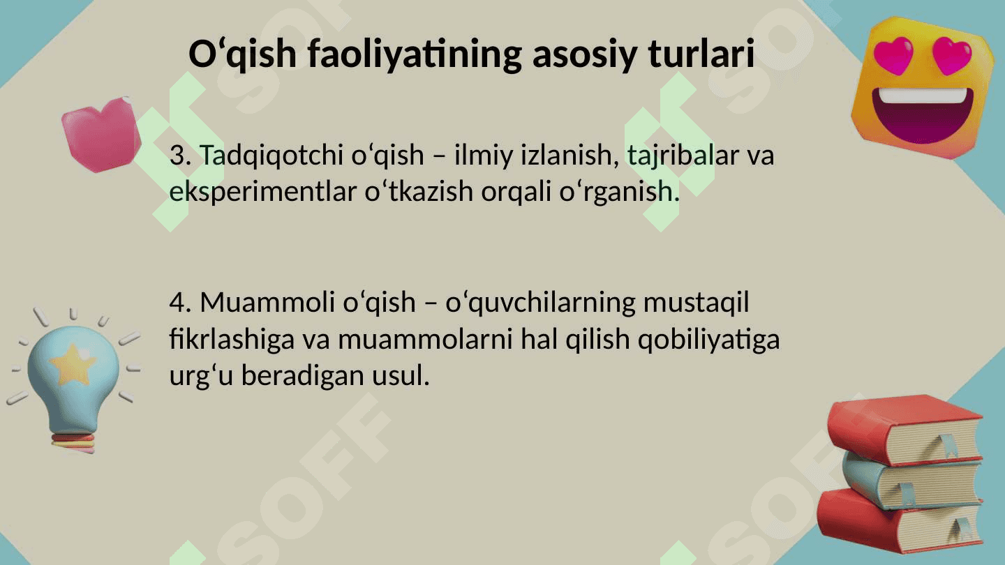 Taʼlimning yosh va pedagogik psixologiya fanidan tutgan oʻrni, taʼlim va aqliy taraqqiyot, oʻqish faoliyati va uning turlari 7