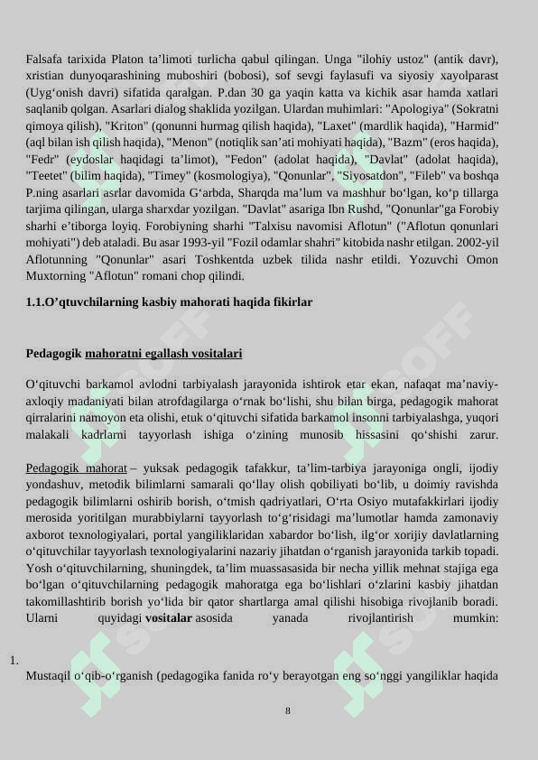 ,, Yunon faylasuflari asarlarida o'qituvchilarning kasbiy mahorati haqidagi g'oyalari’’ 8