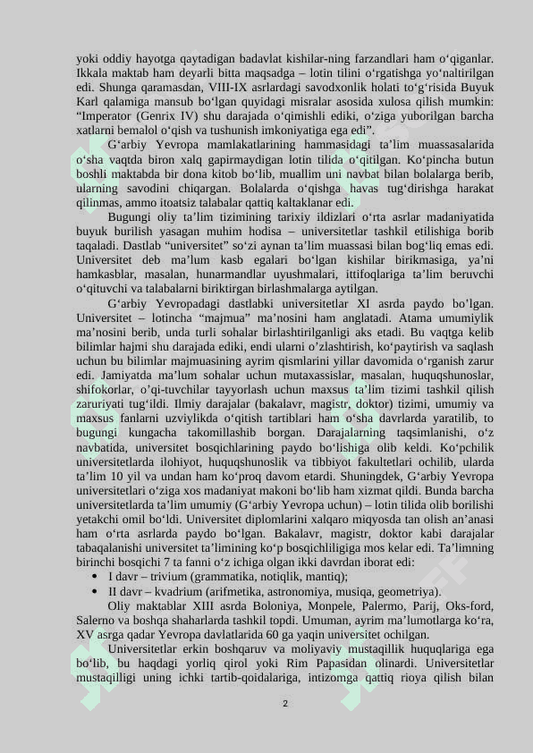 O’rta asrlar davrida Yevropa madaniyati 2