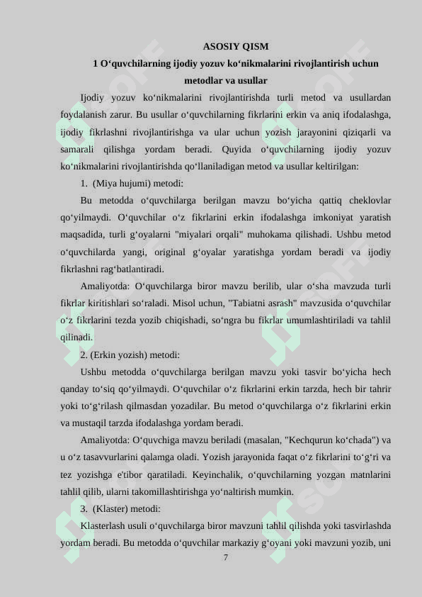 DARISLIKLARDA O`QUVCHILARNING IJODIY YOZUV KO'NIKMALARINI SHAKILLANTIRISH 7
