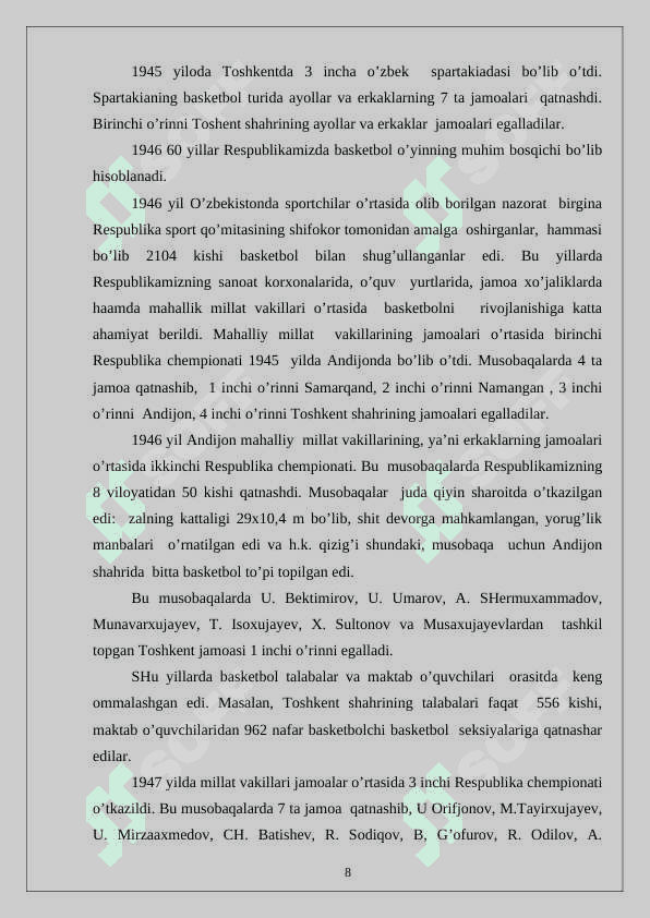Basketbol o’yinini O’zbekistonda rivojlanishi. 7
