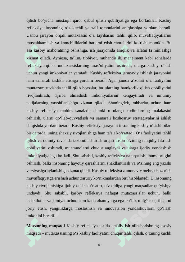 Kasbiy refleksiya ustida ustida amaliy ish olib borish 6