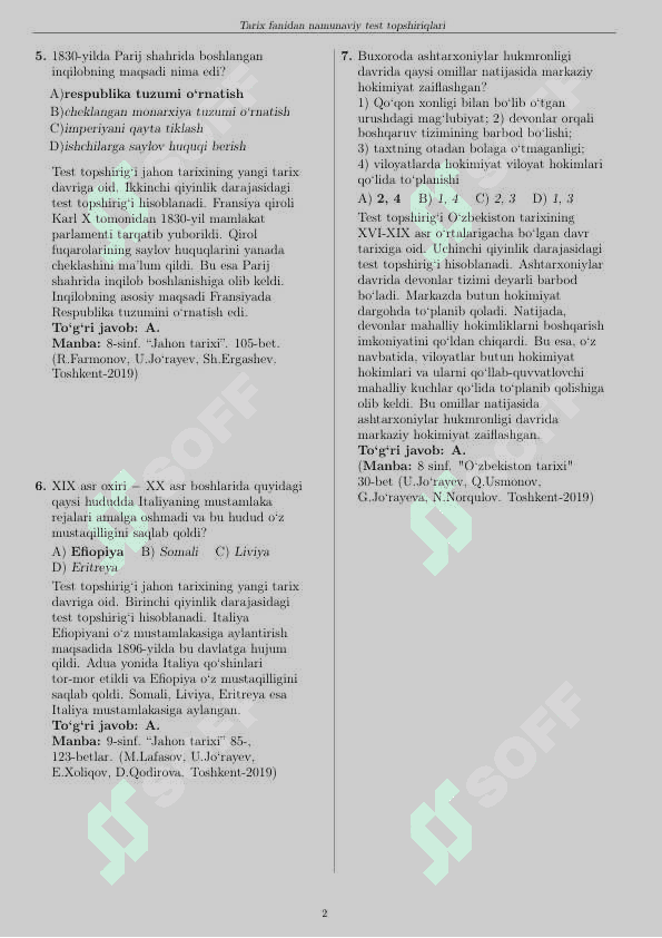 DTM Spes Tarix fanidan test 2