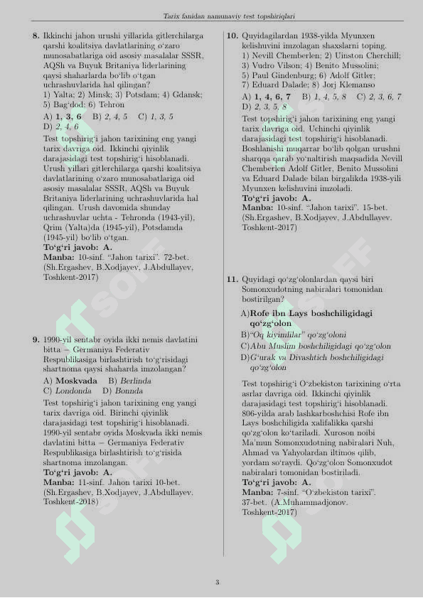 DTM Spes Tarix fanidan test 3