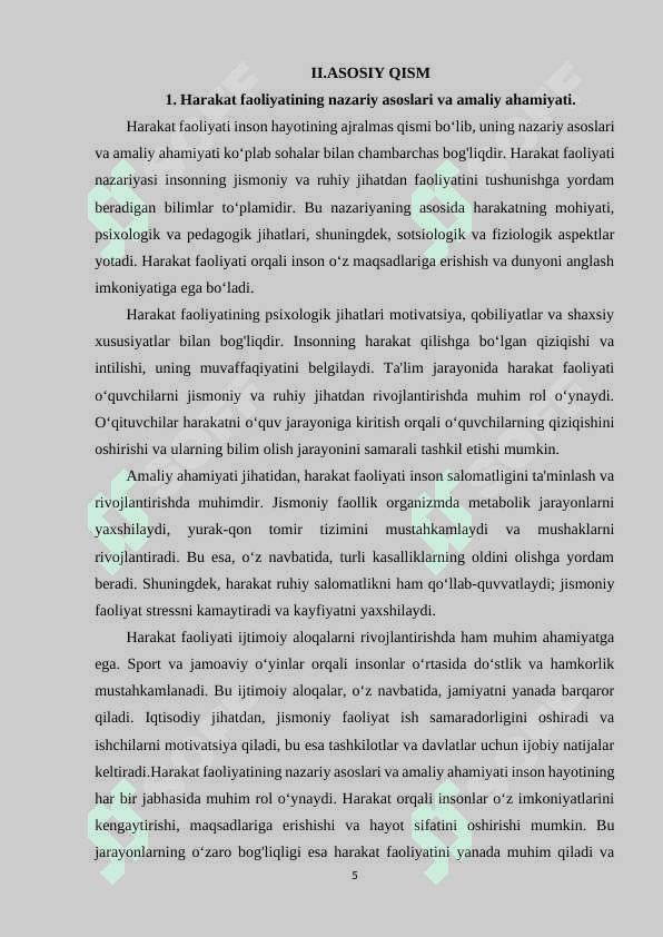 Harakat faoliyatining shakllari va turlari. 5