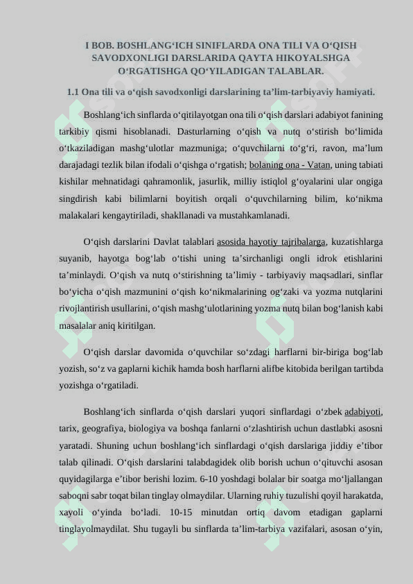 ONA TILI VA OʻQISH SAVODXONLIGI DARSLARIDA QAYTA HIKOYALASHDAN FOYDALANISH. 5