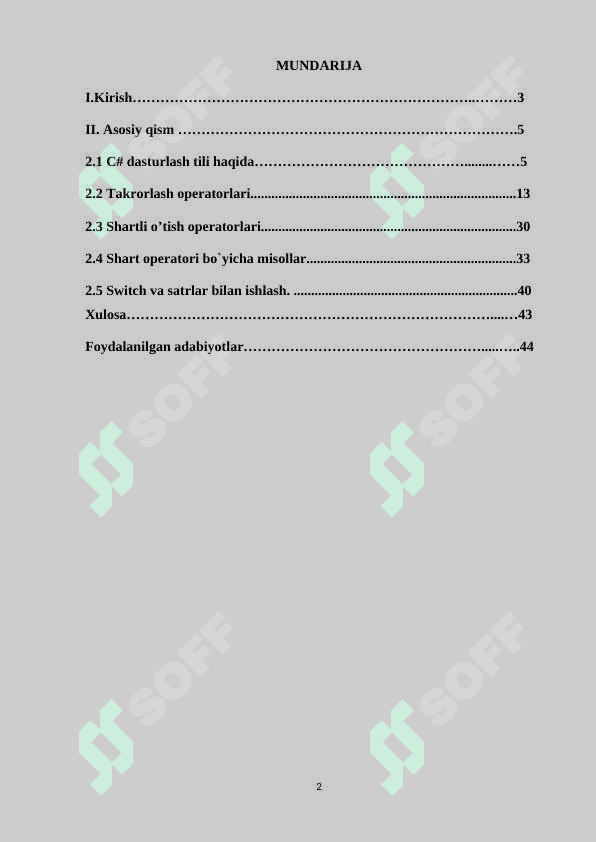 C# dasturlash tili takrorlanish operatori 2