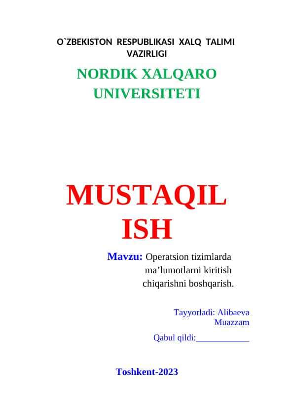 Operatsion tizimlarda ma’lumotlarni kiritish chiqarishni boshqarish.