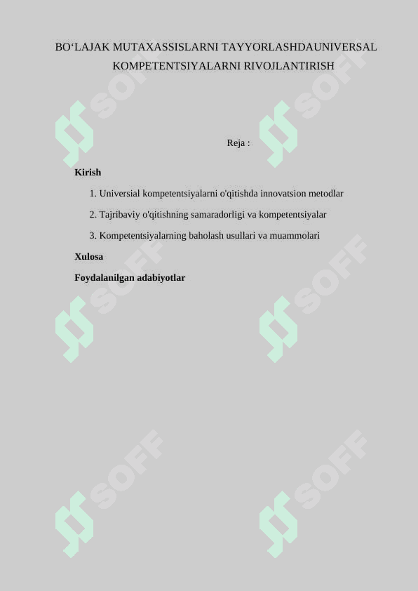 BO‘LAJAK MUTAXASSISLARNI TAYYORLASHDAUNIVERSAL KOMPETENTSIYALARNI RIVOJLANTIRISH 2