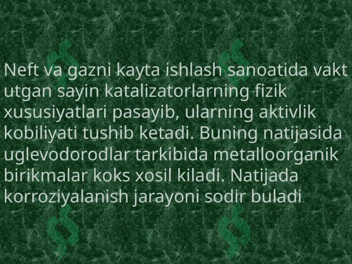 Katalizatorlarning fizik ko’rsatkichlari Ularning katolik xossasiga ta’siri 6