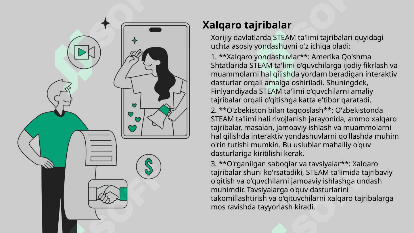 Boshlang'ich sinflarda STEAM texnologiyasi o'qitishning zaruriyati. STEAMni tashkil etishda xorijiy davlatlar tajribasi.Boshlang‘ich sinflarda STEAM texnologiyasi asosida Xalqaro baholashdagi ahamiyati 7