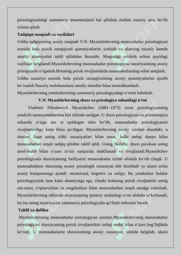 V N Myasishchevning munosabatlar psixologiyasida bola psixik taraqqiyoti 3