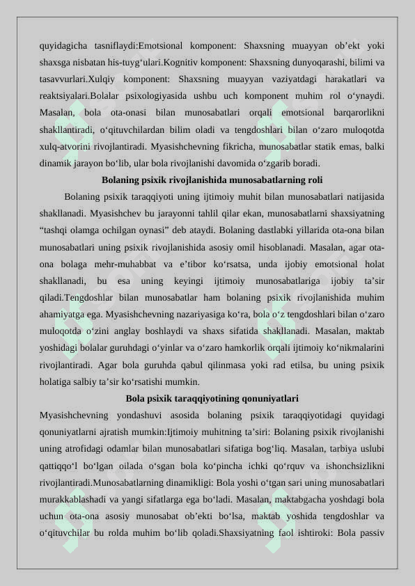 V N Myasishchevning munosabatlar psixologiyasida bola psixik taraqqiyoti 4