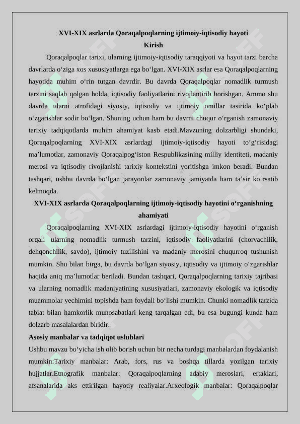 XVI-XIX asrlarda Qoraqalpoqlarning ijtimoiy iqtisodiy 2