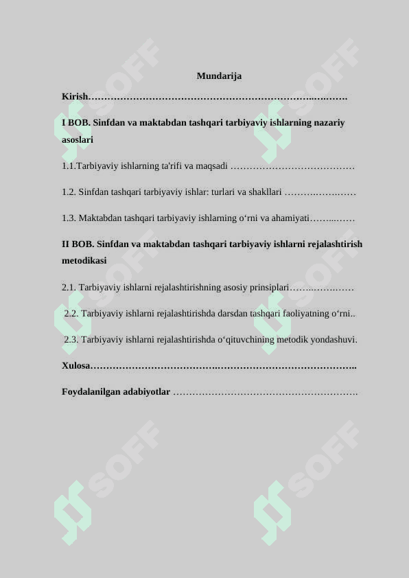 Sinfdan va maktabdan tashqari tarbiyaviy ishlarni rejalashtirish metodikasi 2