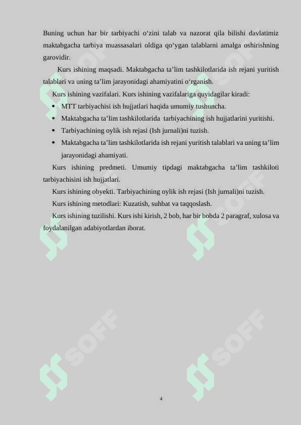 Tarbiyachining oylik ish rejasi (ish jurnali)ni yuritish tartibi va uning ta’lim jarayonidagi roli 4