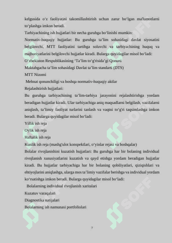 Tarbiyachining oylik ish rejasi (ish jurnali)ni yuritish tartibi va uning ta’lim jarayonidagi roli 7
