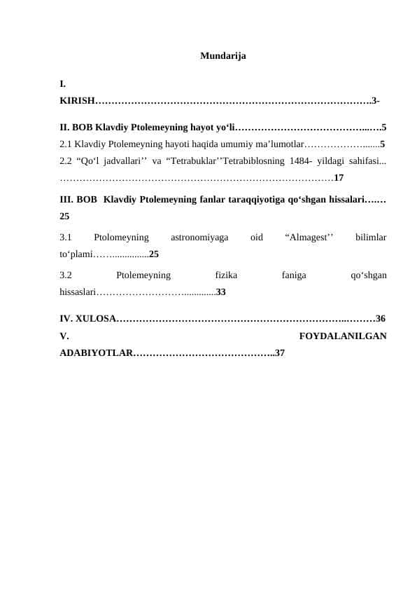 Klavdiy Ptolemey va uning fanlar taraqqiyotiga qo‘shgan hissasi