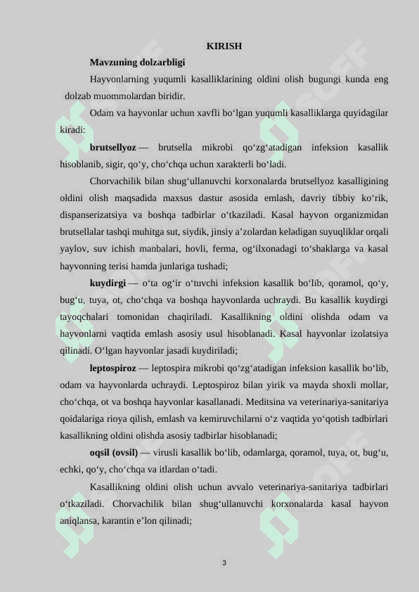 Qishloq xo‘jaligi hayvonlarining yuqumli kasalliklarini oldini olishda veterinariya-sanitariyasining asosiy turlari va bajarilishi 3