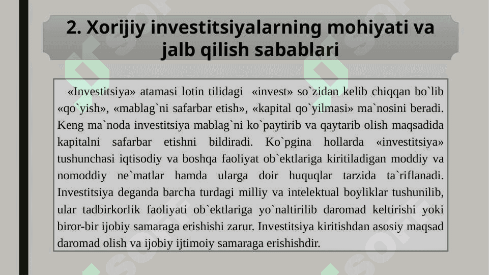 O’zbekiston iqtisodiyotiga xorijiy investitsiyalarni jalb qilishning ustuvor yo’nalishlari 7
