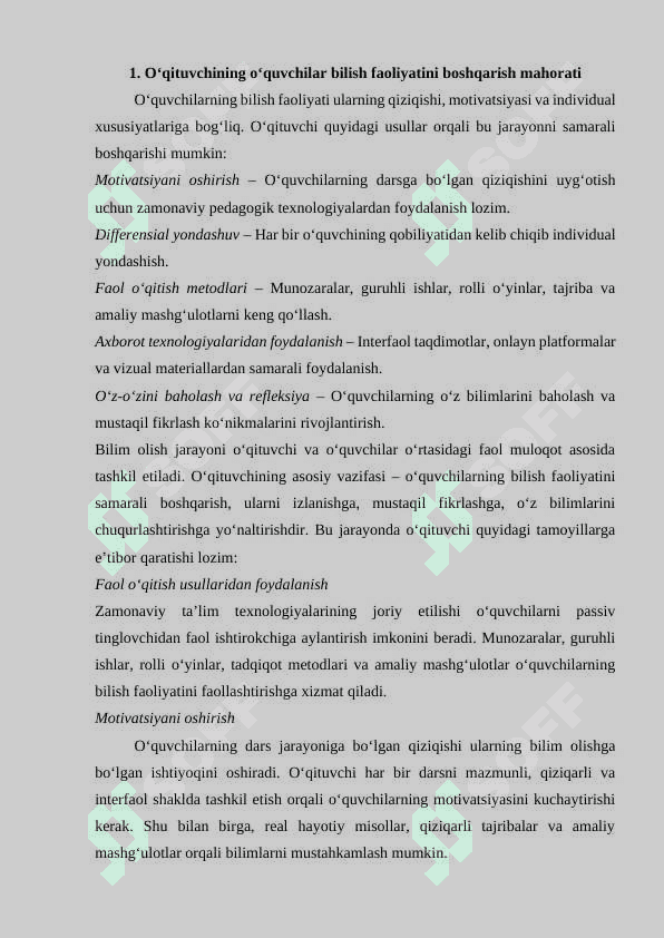 O‘qituvchining o‘quvchilar bilish faoliyatini boshqarish mahorati va tarbiyaviy ishlarni tashkil etish mahorati 3