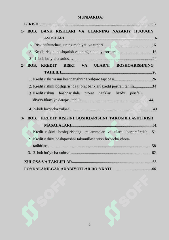 Banklarda kredit riskini boshqarish va uni takomillashtirish 2