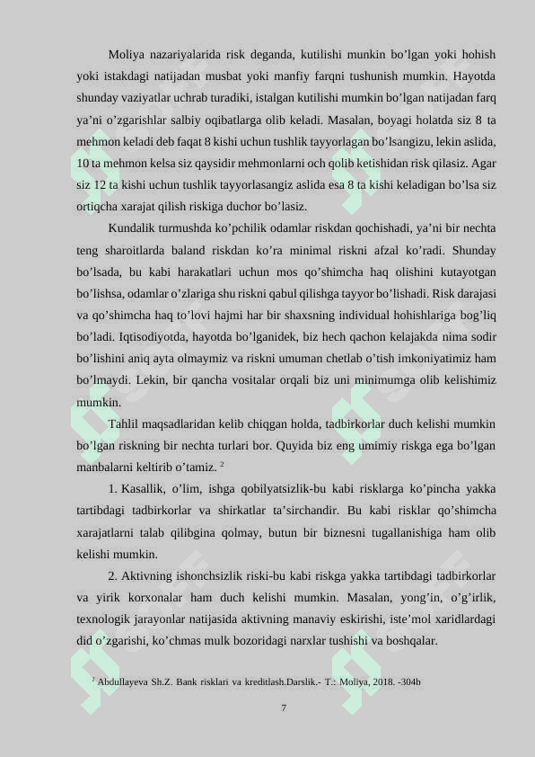 Banklarda kredit riskini boshqarish va uni takomillashtirish 7