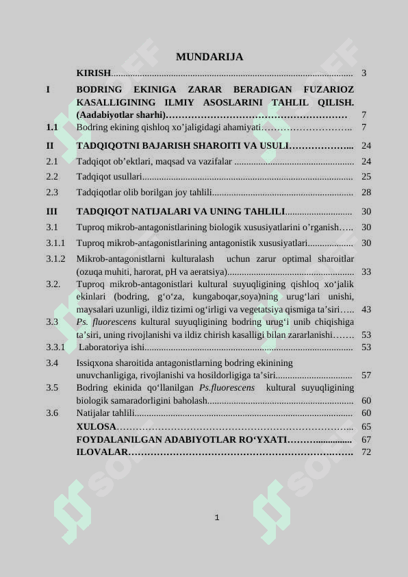 BODRINGNING FUZARIOZ KASALLIKLARIGA QARSHI MIKROB -ANTOGANISTLARINI  QO’LLASH 2