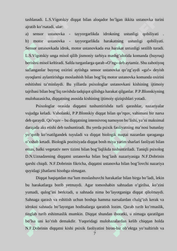 Diqqat haqida tushuncha va uning  nerv fiziologik asoslari 7