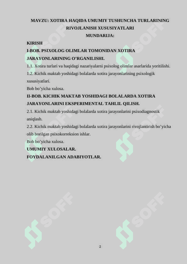 Xotira haqida umumiy tushuncha turlarining rivojlanish xususiyatlari 2