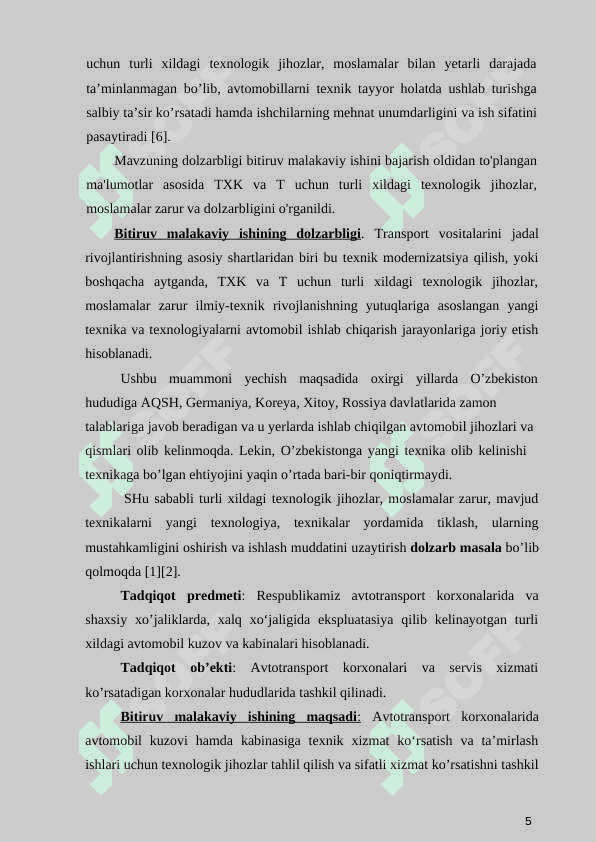 Avtomobil kuzovi hamda kabinasiga texnik xizmat ko‘rsatish va ta’mirlash ishlari uchun kerakli texnologik jihozlar tahlili 5