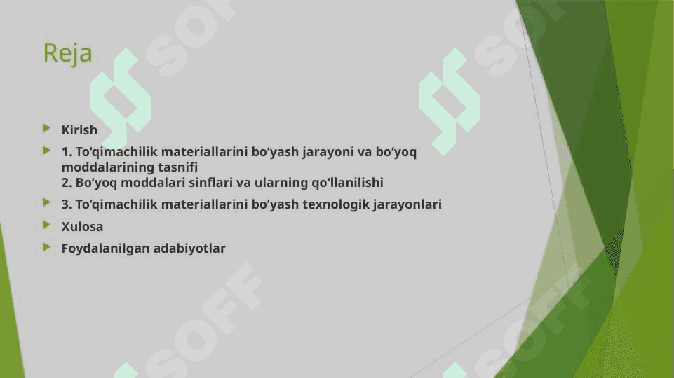 Toqimachilik materilarni turli sinfdagi boyovchi moddalar bilan boyash tehnalogiyalari 2