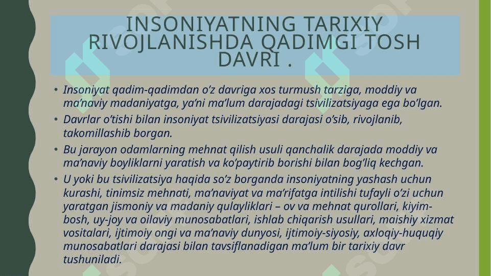 Insoniyatning tarixiy rivojlanishda qadimgi Tosh davri 2
