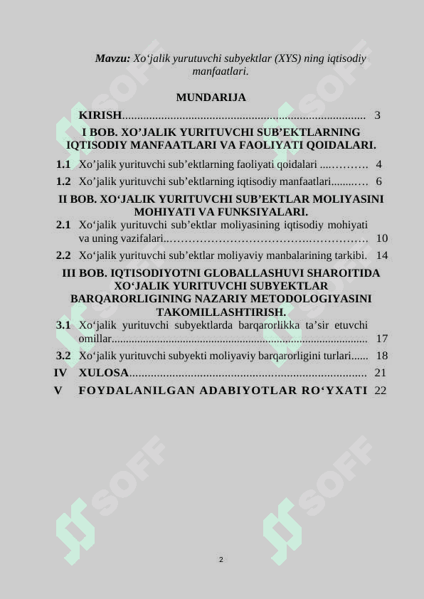 Xo‘jalik yurutuvchi subyektlar (XYS) ning iqtisodiy manfaatlari 2