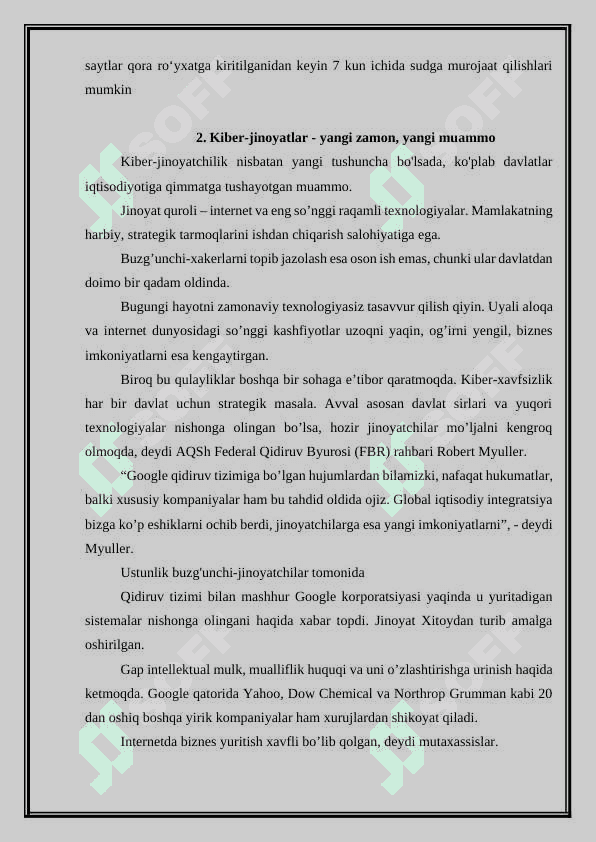 Kiber jinoyatlar: tushunchasi, turlari va huquqiy tartibga solish. 8