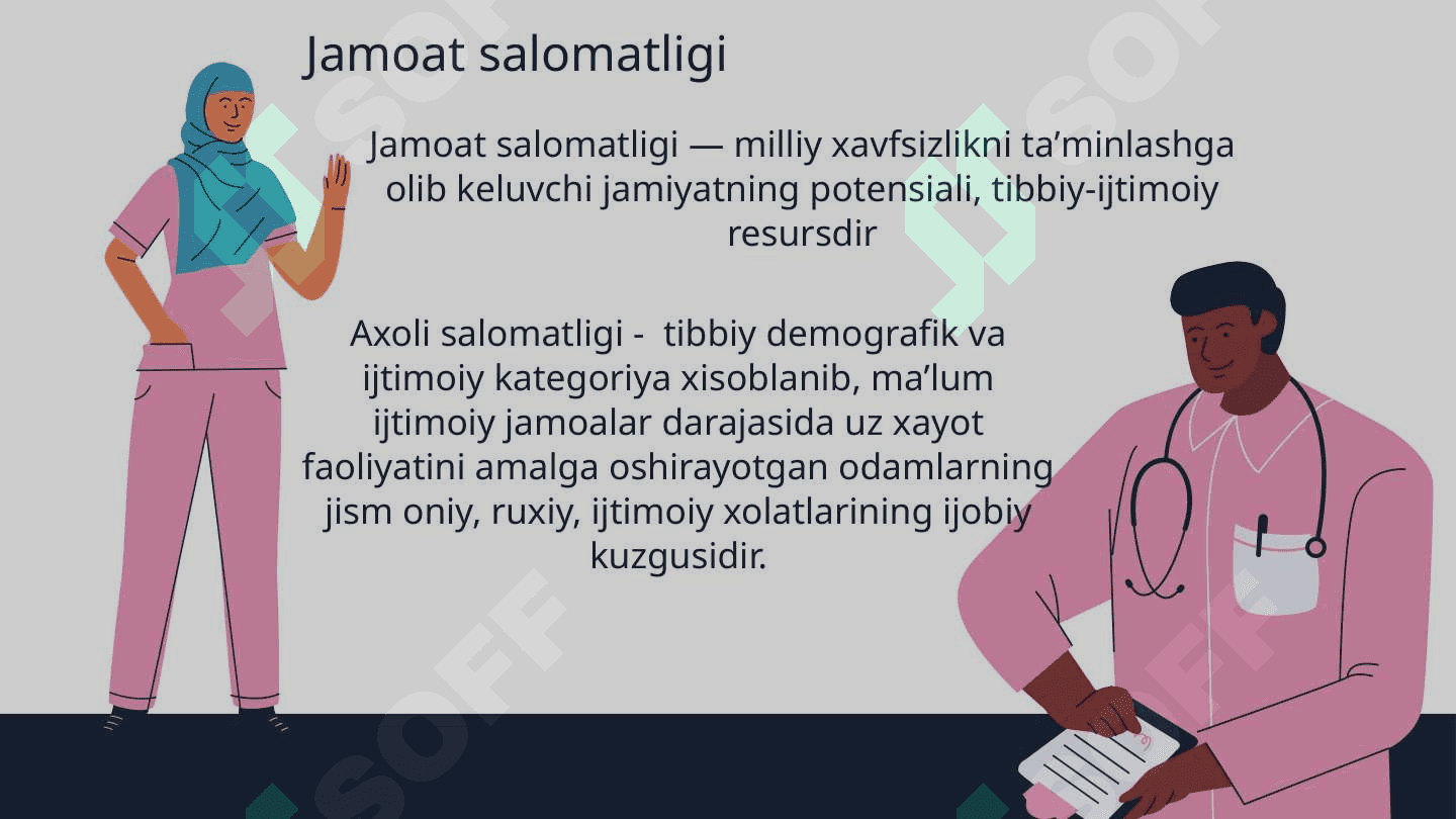 Jamoat salomatligi , asosiy tushunchalar . Aholi salomatligini belgilovchi omillar 4