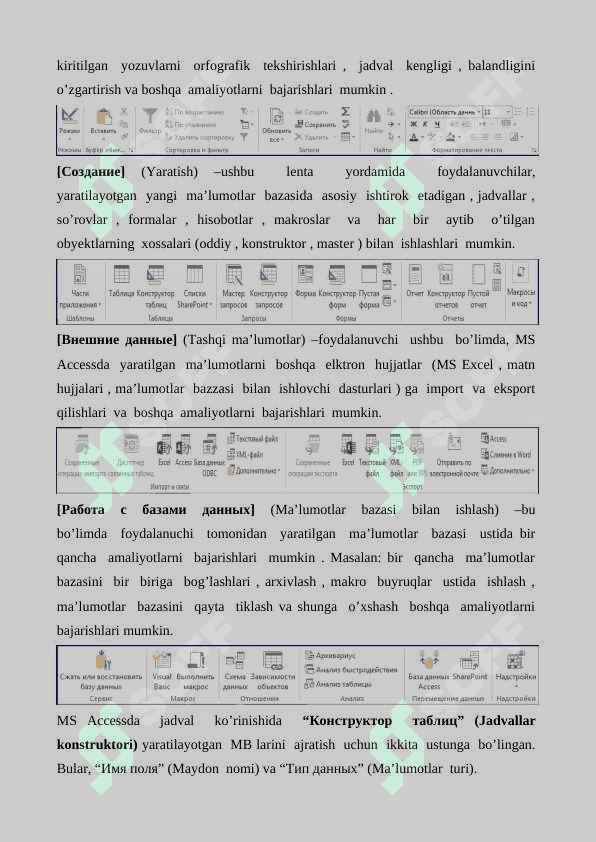 MS Access dasturida ma’lumotlar bazasini yaratish va ular ustida amallar bajarish 4