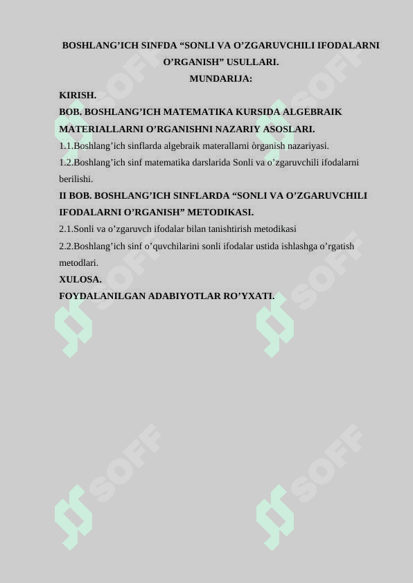Boshlang’ich sinfda “Sonli va o’zgaruvchili ifodalarni o’rganish” usullari 2