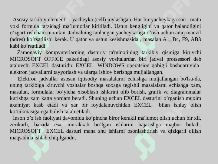 Microsoft Excel dasturi haqida umumiy ma'lumotlar 8