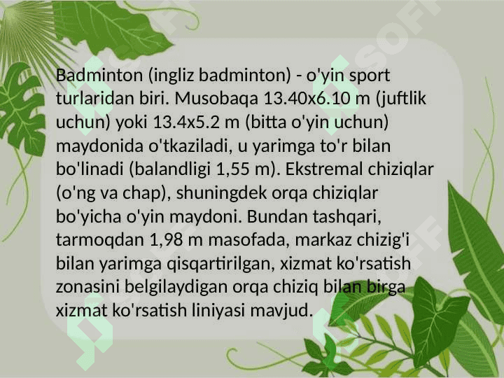 Badminton oʻyini texnikasi va taktikasi tasnifi 7