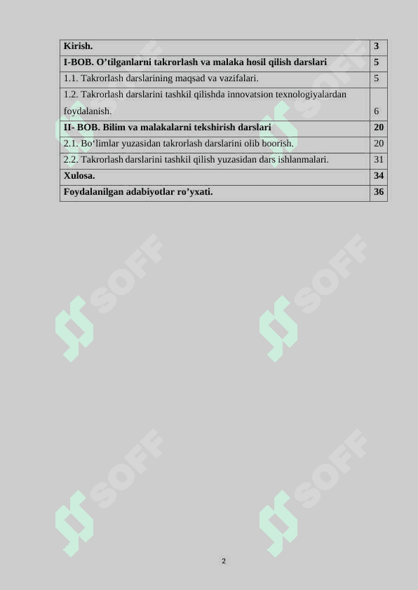 Yangi materialni o'rgatish va mustahkamlash darslari 2