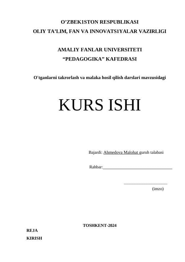 O'tganlarni takrorlash va malaka hosil qilish darslari 1